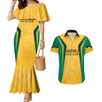 Jamaica Custom Couples Matching Mermaid Dress and Hawaiian Shirt Ethnic Motifs - Gold Accents LT7 - Wonder Print Shop