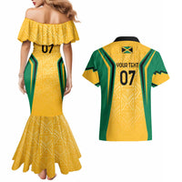 Jamaica Custom Couples Matching Mermaid Dress and Hawaiian Shirt Ethnic Motifs - Gold Accents LT7 - Wonder Print Shop