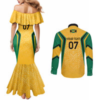 Jamaica Custom Couples Matching Mermaid Dress and Long Sleeve Button Shirt Ethnic Motifs - Gold Accents