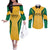 Jamaica Custom Couples Matching Off The Shoulder Long Sleeve Dress and Long Sleeve Button Shirt Ethnic Motifs - Gold Accents