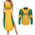 Jamaica Custom Couples Matching Summer Maxi Dress and Long Sleeve Button Shirt Ethnic Motifs - Gold Accents LT7 - Wonder Print Shop