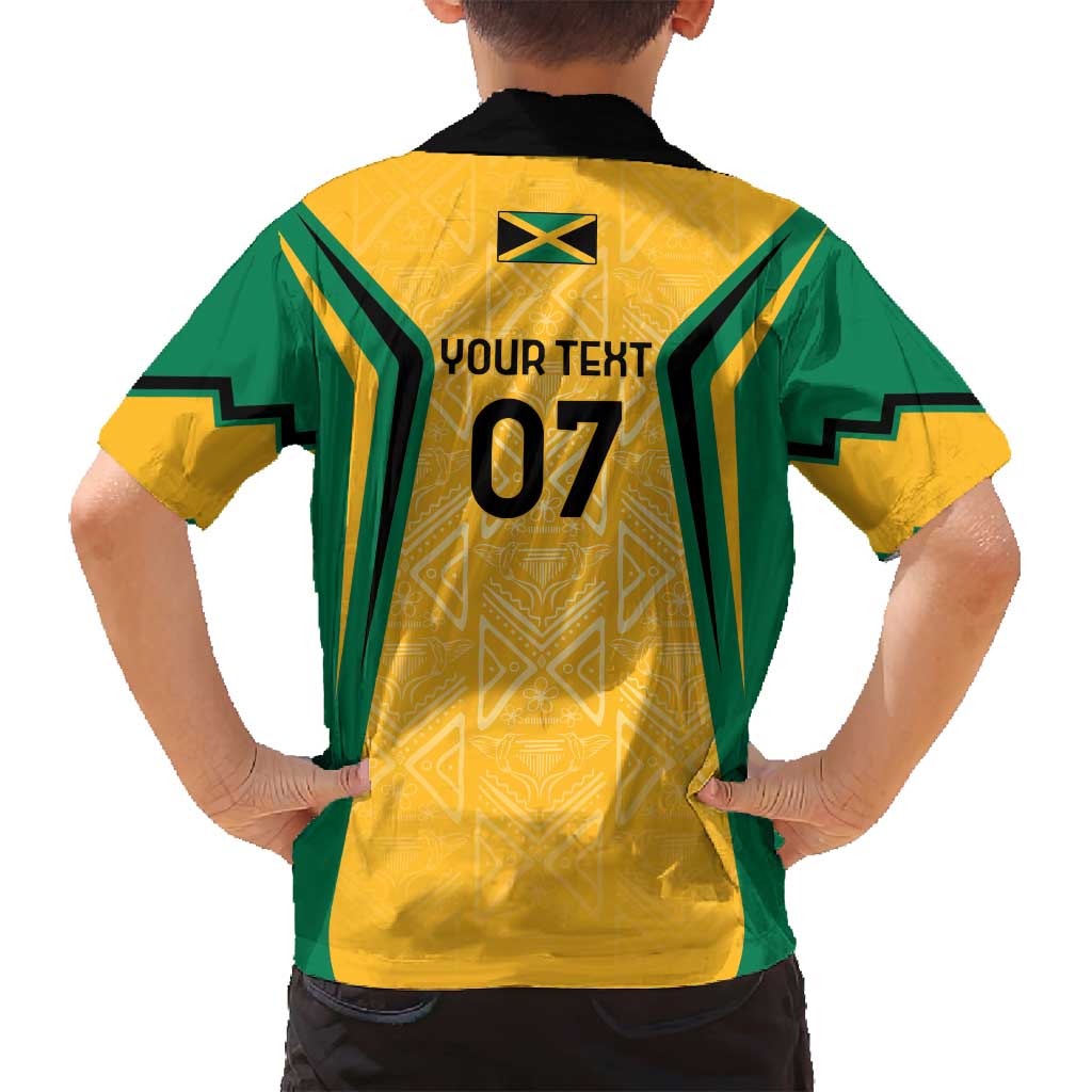 Jamaica Custom Family Matching Long Sleeve Bodycon Dress and Hawaiian Shirt Ethnic Motifs - Gold Accents LT7 - Wonder Print Shop