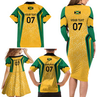 Jamaica Custom Family Matching Long Sleeve Bodycon Dress and Hawaiian Shirt Ethnic Motifs - Gold Accents LT7 - Wonder Print Shop