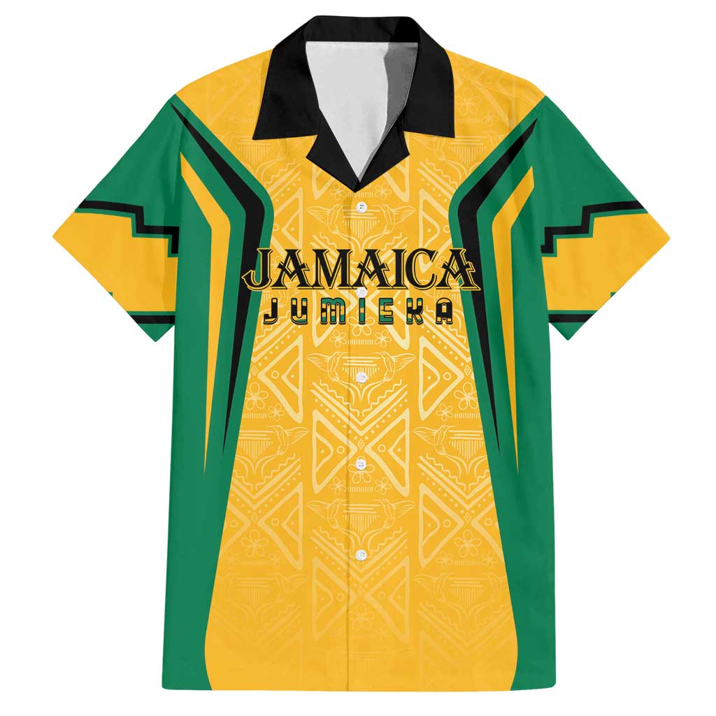 Jamaica Custom Family Matching Long Sleeve Bodycon Dress and Hawaiian Shirt Ethnic Motifs - Gold Accents LT7 - Wonder Print Shop