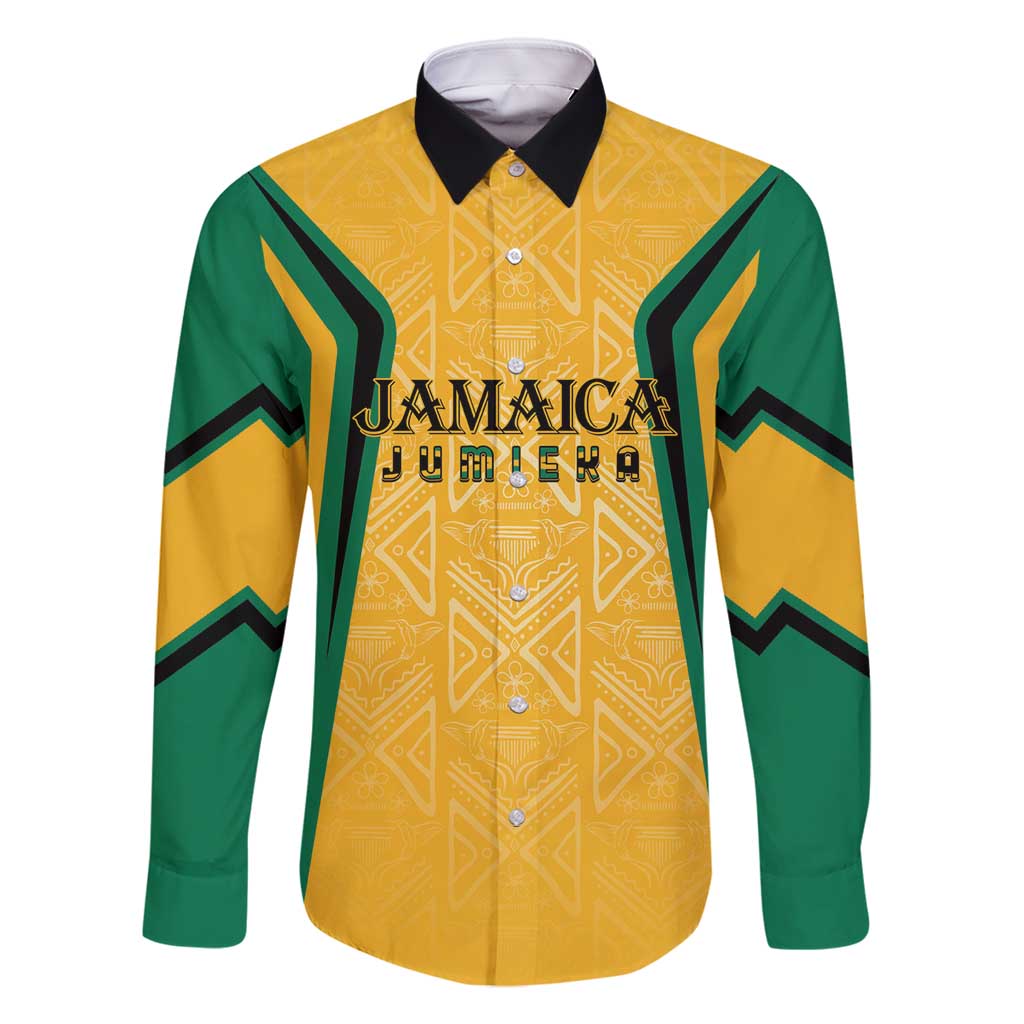 Jamaica Custom Family Matching Long Sleeve Bodycon Dress and Hawaiian Shirt Ethnic Motifs - Gold Accents LT7 - Wonder Print Shop