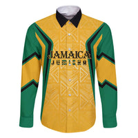 Jamaica Custom Family Matching Long Sleeve Bodycon Dress and Hawaiian Shirt Ethnic Motifs - Gold Accents LT7 - Wonder Print Shop