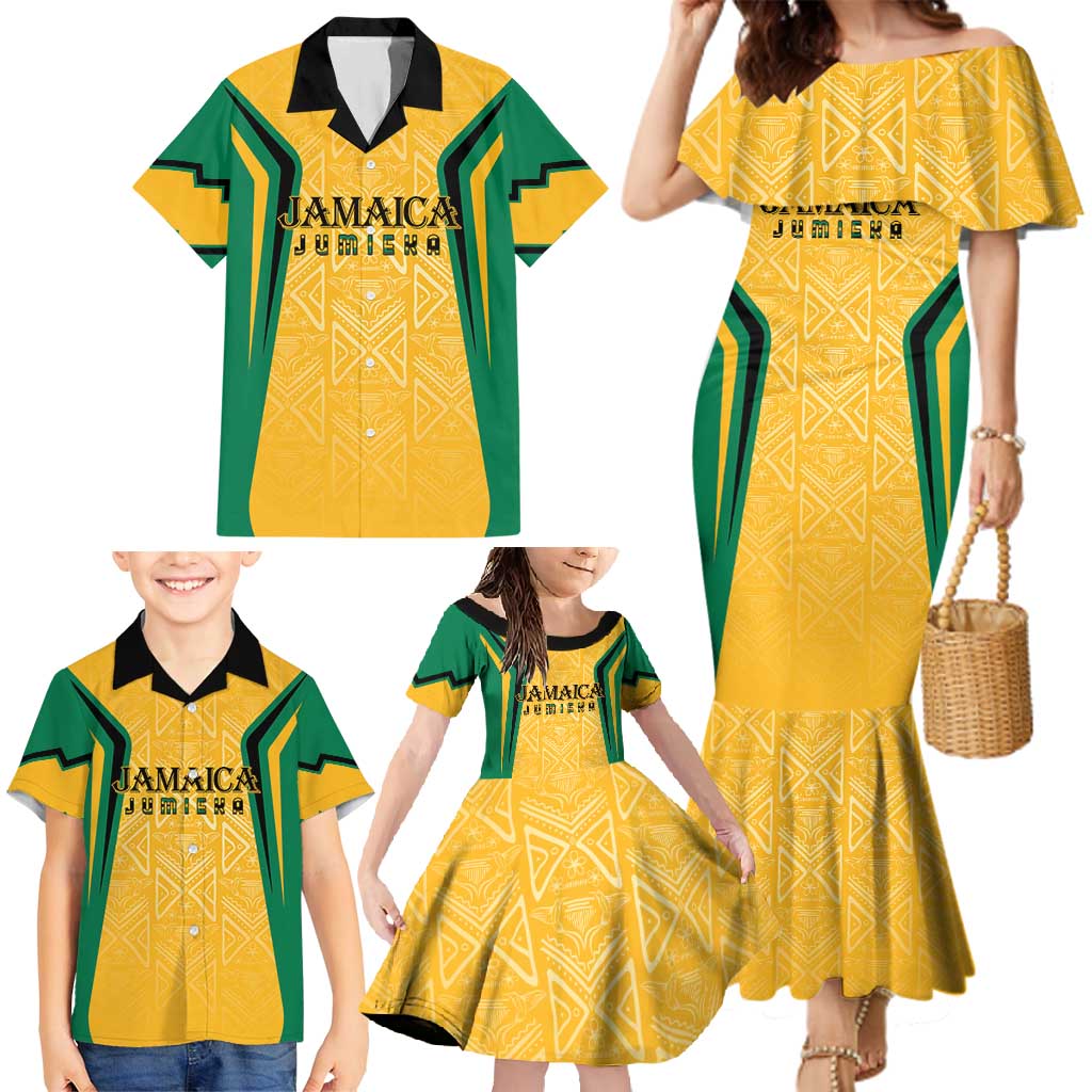 Jamaica Custom Family Matching Mermaid Dress and Hawaiian Shirt Ethnic Motifs - Gold Accents LT7 - Wonder Print Shop