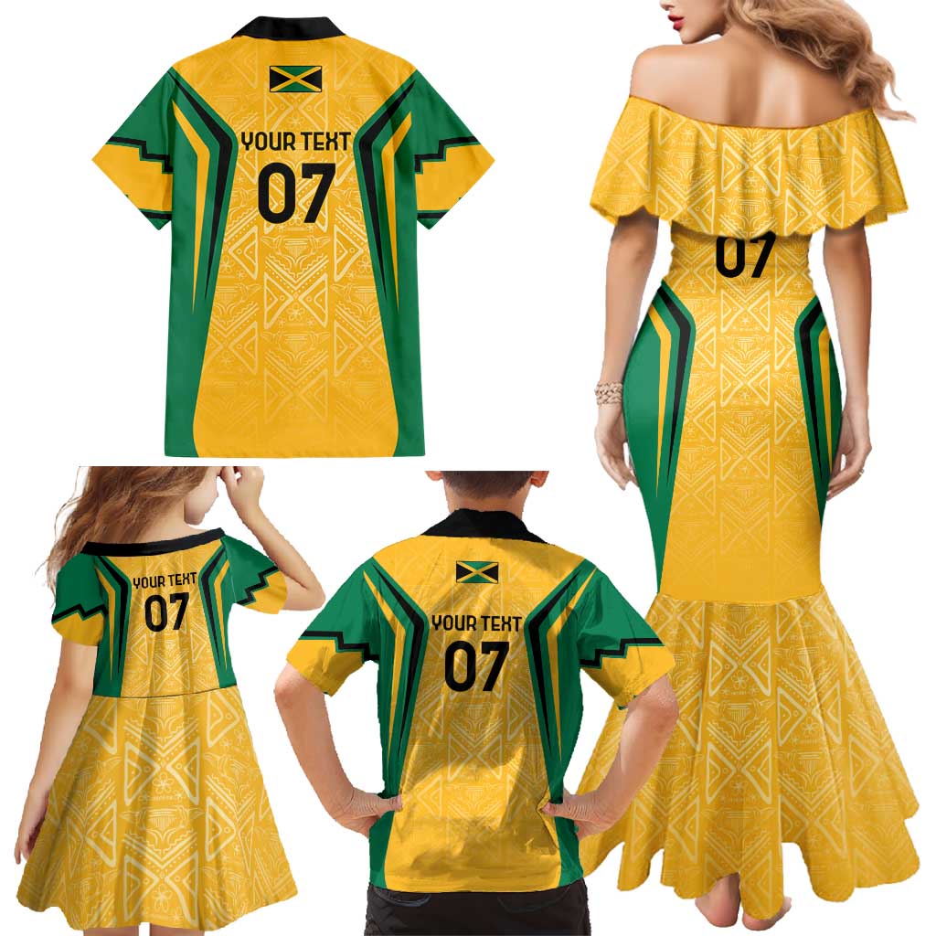 Jamaica Custom Family Matching Mermaid Dress and Hawaiian Shirt Ethnic Motifs - Gold Accents LT7 - Wonder Print Shop