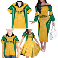 Jamaica Custom Family Matching Off The Shoulder Long Sleeve Dress and Hawaiian Shirt Ethnic Motifs - Gold Accents - Wonder Print Shop