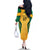 Jamaica Custom Family Matching Off The Shoulder Long Sleeve Dress and Hawaiian Shirt Ethnic Motifs - Gold Accents - Wonder Print Shop