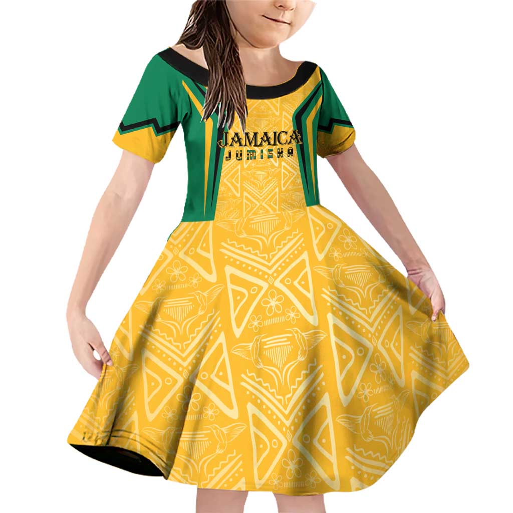 Jamaica Custom Family Matching Off Shoulder Short Dress and Hawaiian Shirt Ethnic Motifs - Gold Accents LT7 - Wonder Print Shop