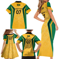 Jamaica Custom Family Matching Short Sleeve Bodycon Dress and Hawaiian Shirt Ethnic Motifs - Gold Accents - Wonder Print Shop