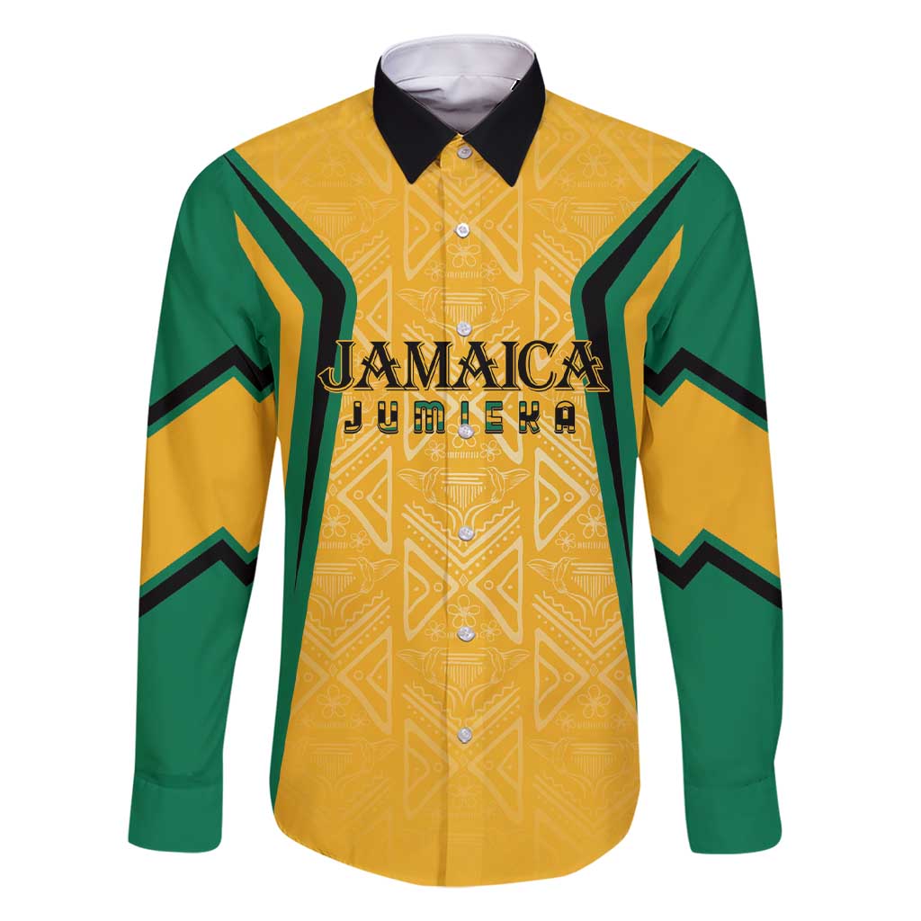 Jamaica Custom Family Matching Short Sleeve Bodycon Dress and Hawaiian Shirt Ethnic Motifs - Gold Accents - Wonder Print Shop