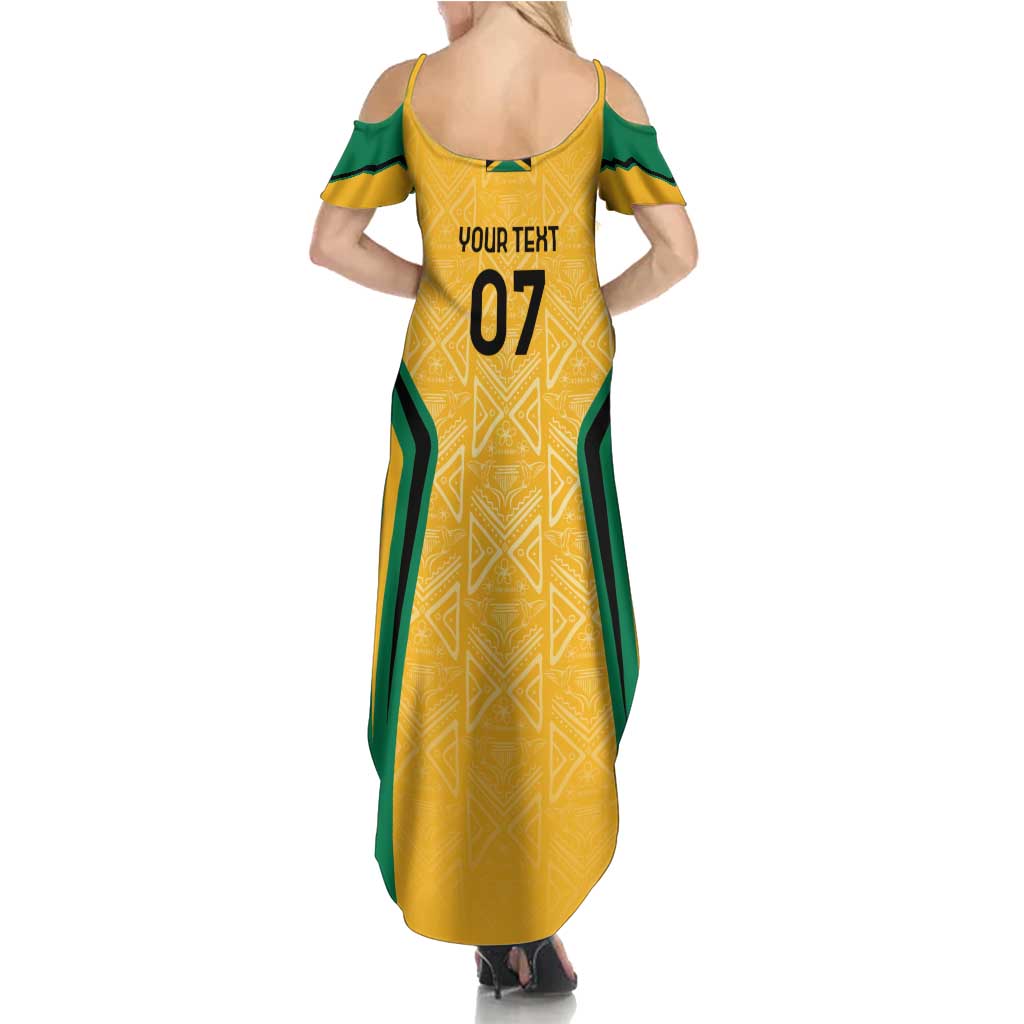 Jamaica Custom Family Matching Summer Maxi Dress and Hawaiian Shirt Ethnic Motifs - Gold Accents - Wonder Print Shop