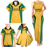 Jamaica Custom Family Matching Tank Maxi Dress and Hawaiian Shirt Ethnic Motifs - Gold Accents - Wonder Print Shop