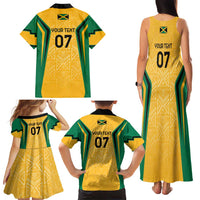 Jamaica Custom Family Matching Tank Maxi Dress and Hawaiian Shirt Ethnic Motifs - Gold Accents - Wonder Print Shop