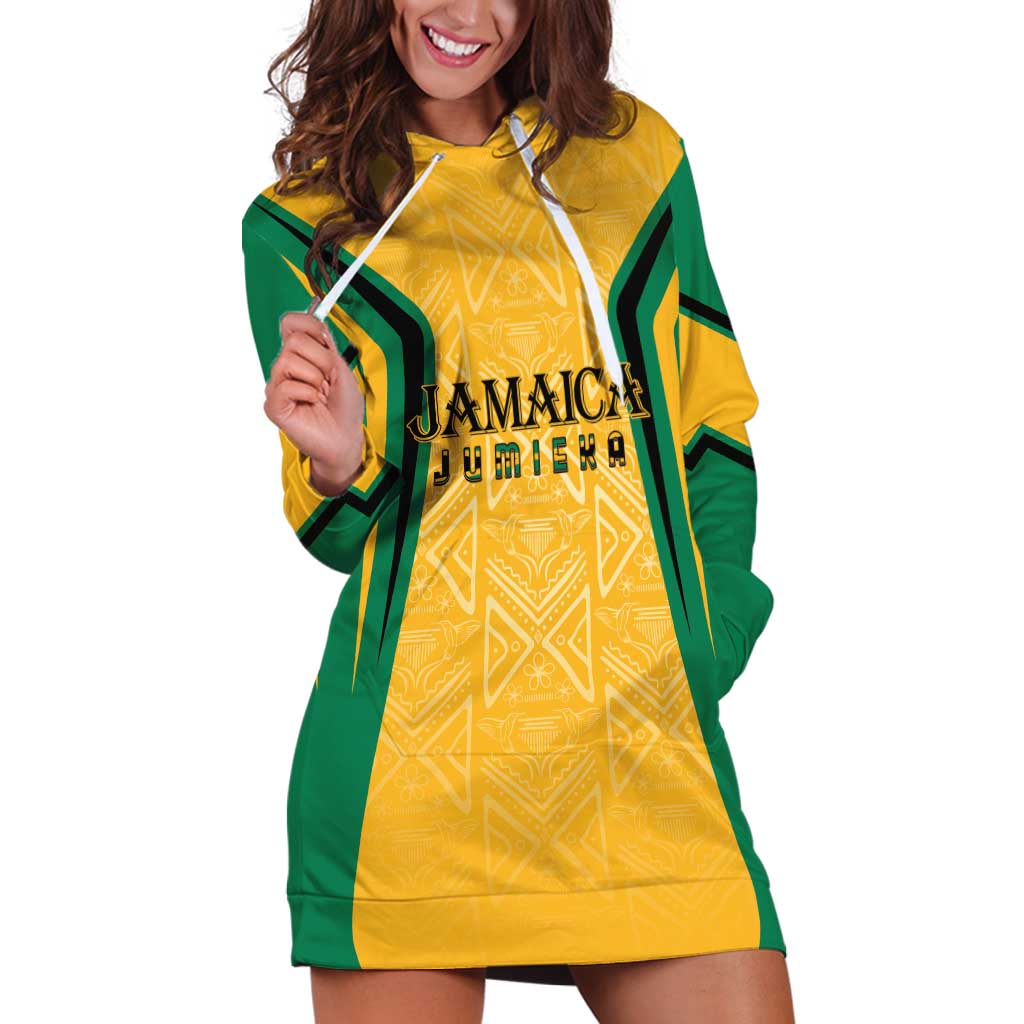 Jamaica Custom Hoodie Dress Ethnic Motifs - Gold Accents - Wonder Print Shop