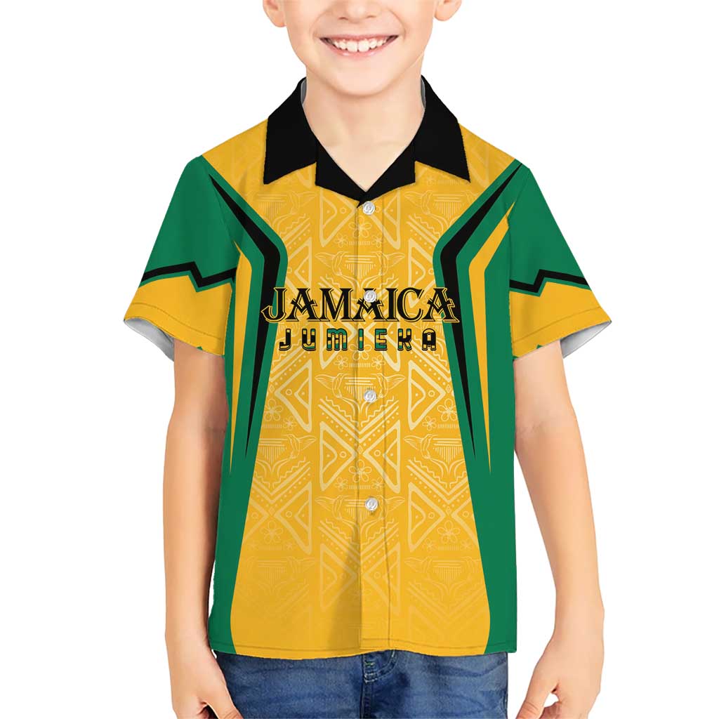 Jamaica Custom Kid Hawaiian Shirt Ethnic Motifs - Gold Accents - Wonder Print Shop