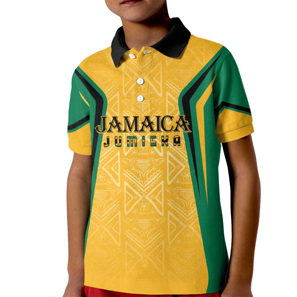 Jamaica Custom Kid Polo Shirt Ethnic Motifs - Gold Accents - Wonder Print Shop
