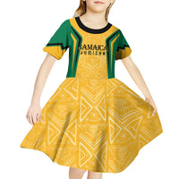 Jamaica Custom Kid Short Sleeve Dress Ethnic Motifs - Gold Accents - Wonder Print Shop