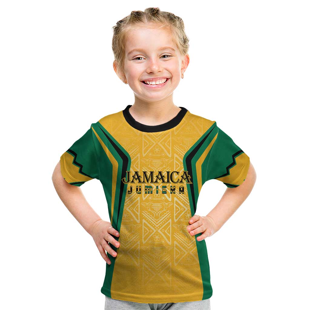Jamaica Custom Kid T Shirt Ethnic Motifs - Gold Accents - Wonder Print Shop