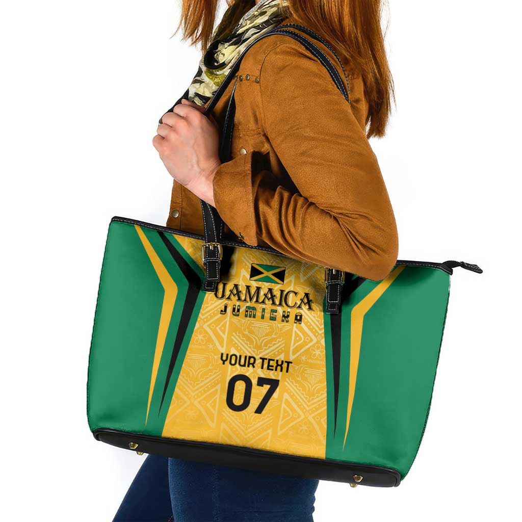 Jamaica Custom Leather Tote Bag Ethnic Motifs - Gold Accents - Wonder Print Shop