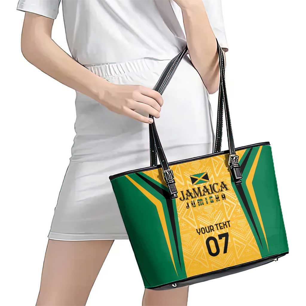 Jamaica Custom Leather Tote Bag Ethnic Motifs - Gold Accents - Wonder Print Shop