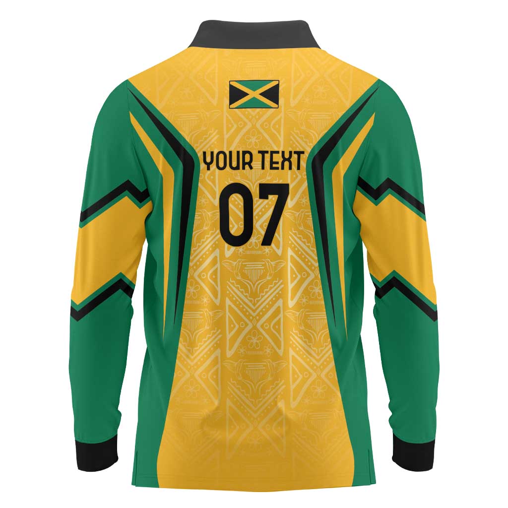 Jamaica Custom Long Sleeve Polo Shirt Ethnic Motifs - Gold Accents - Wonder Print Shop