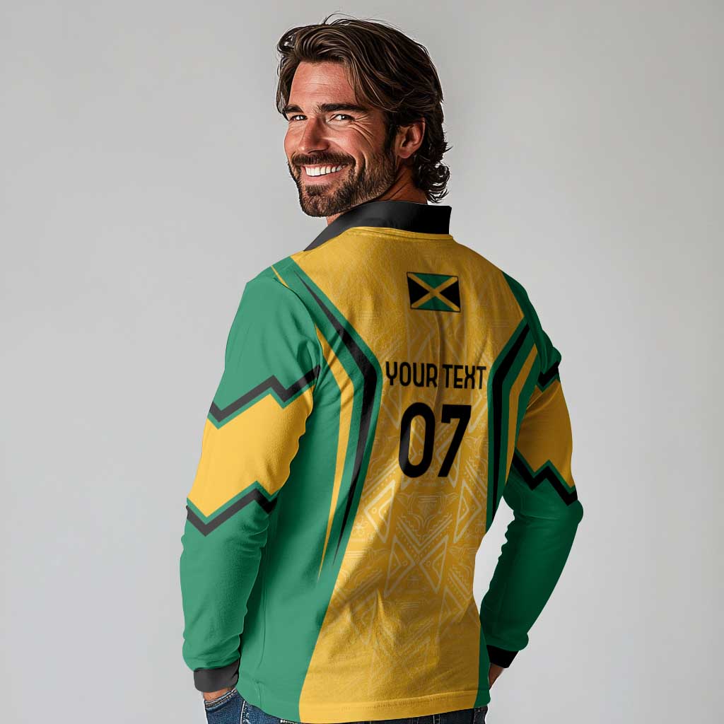 Jamaica Custom Long Sleeve Polo Shirt Ethnic Motifs - Gold Accents - Wonder Print Shop