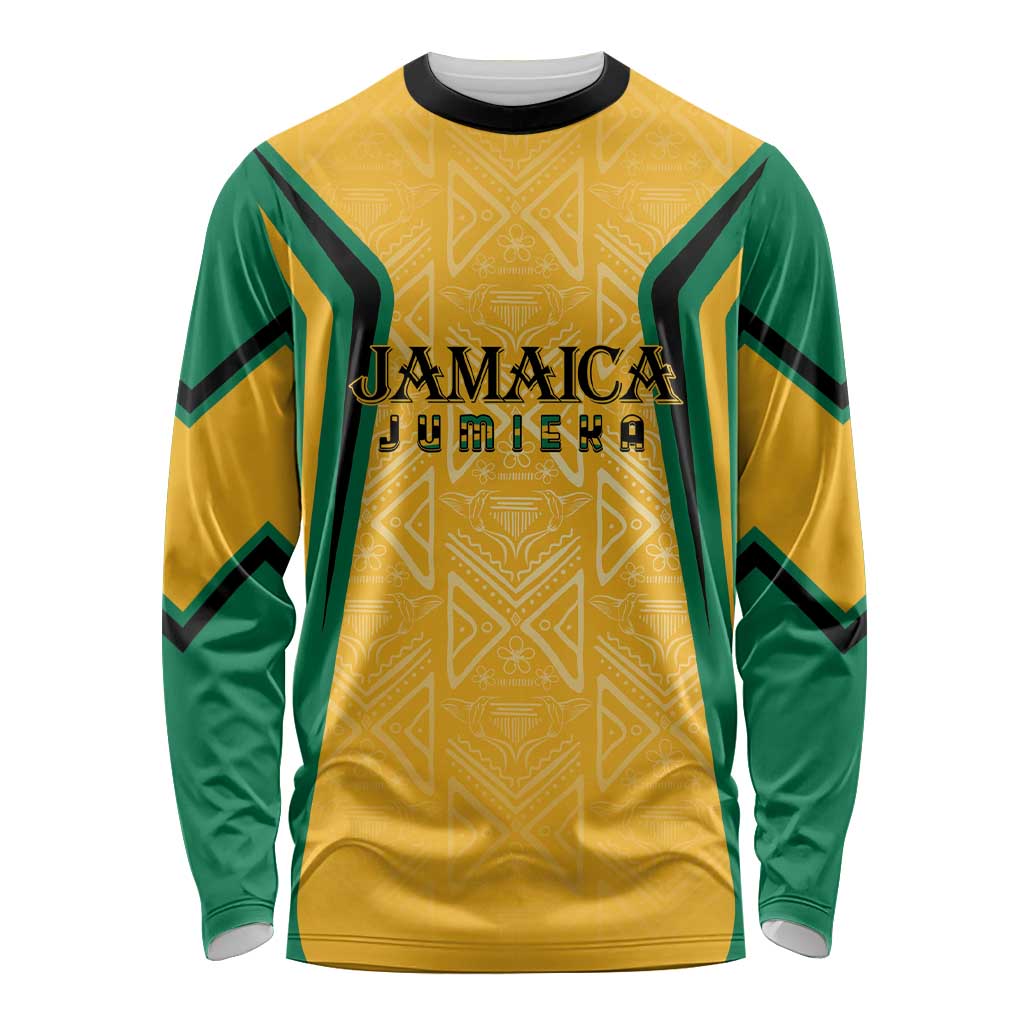 Jamaica Custom Long Sleeve Shirt Ethnic Motifs - Gold Accents - Wonder Print Shop