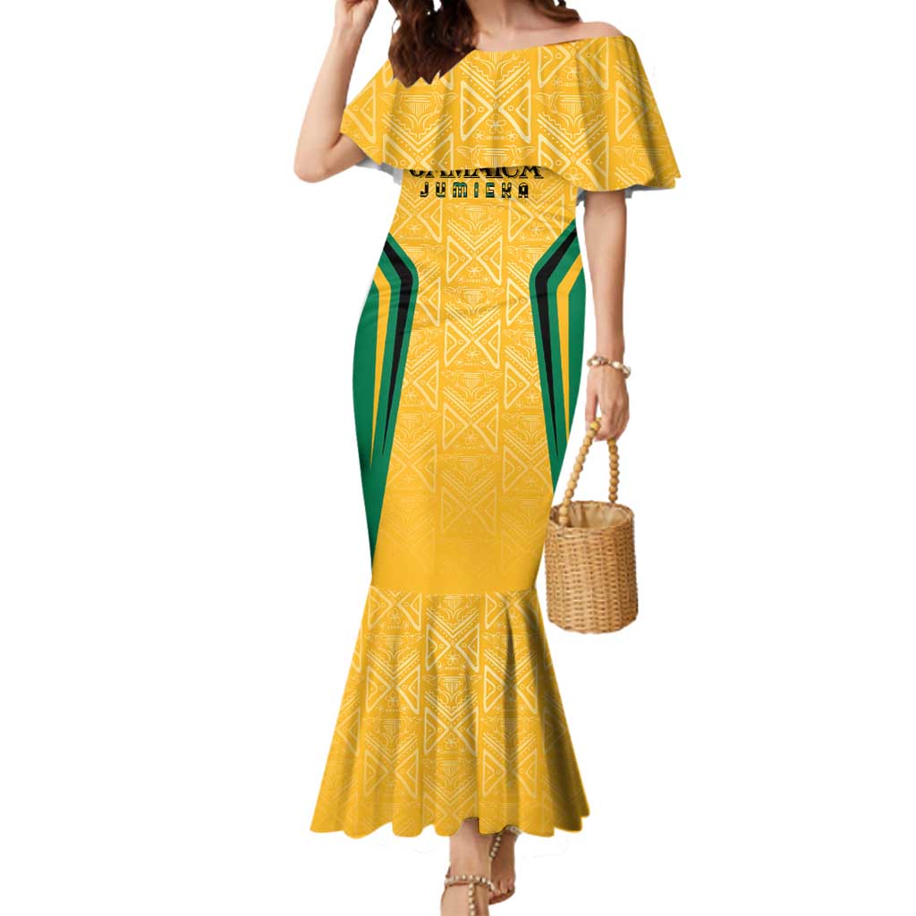 Jamaica Custom Mermaid Dress Ethnic Motifs - Gold Accents - Wonder Print Shop