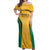 Jamaica Custom Off Shoulder Maxi Dress Ethnic Motifs - Gold Accents - Wonder Print Shop