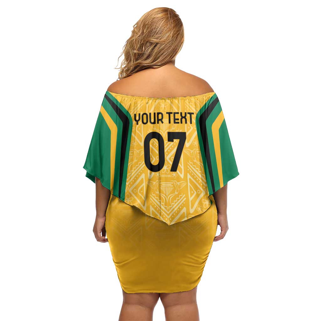 Jamaica Custom Off Shoulder Short Dress Ethnic Motifs - Gold Accents - Wonder Print Shop