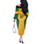 Jamaica Custom Off The Shoulder Long Sleeve Dress Ethnic Motifs - Gold Accents - Wonder Print Shop