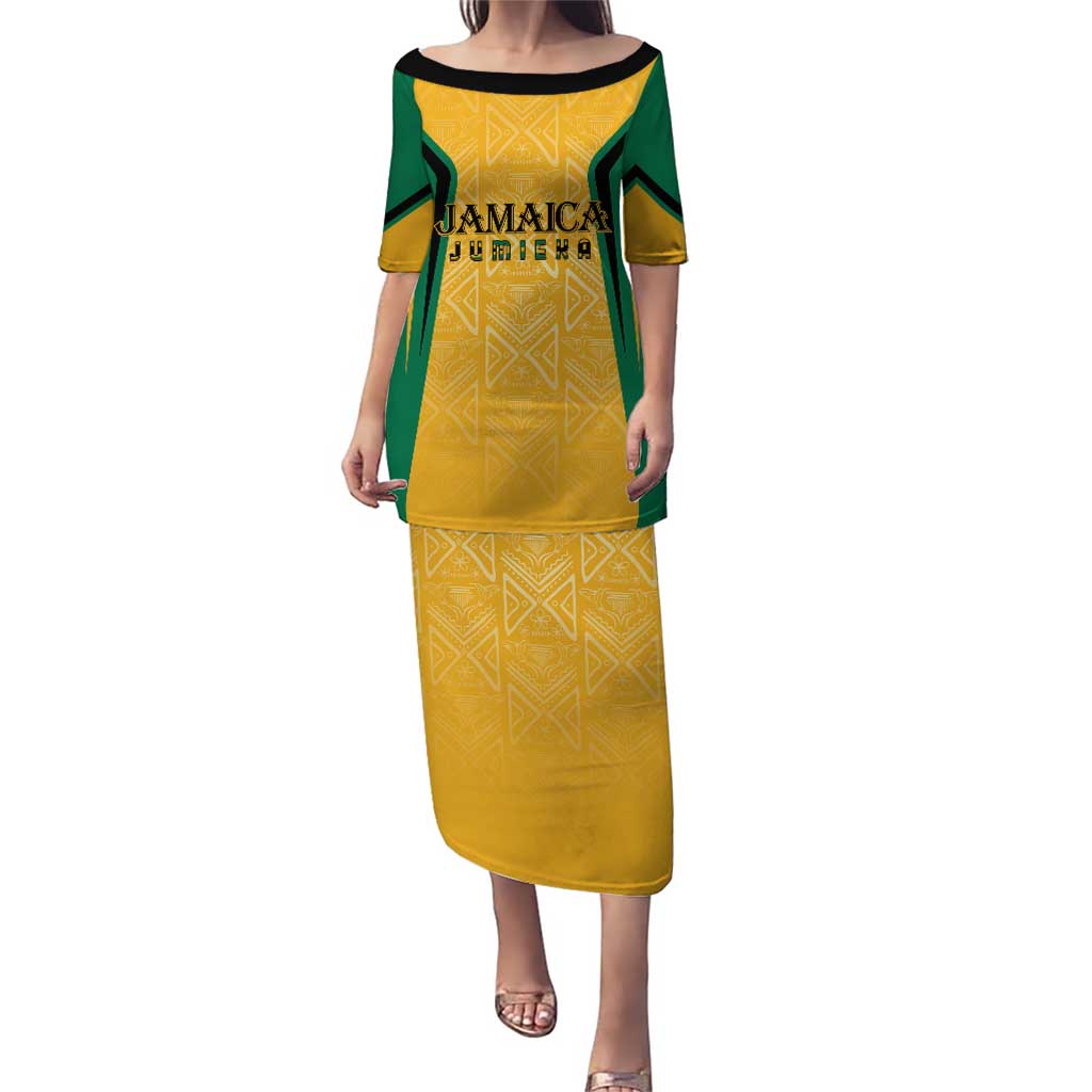 Jamaica Custom Puletasi Ethnic Motifs - Gold Accents - Wonder Print Shop