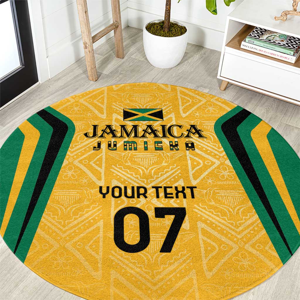 Jamaica Custom Round Carpet Ethnic Motifs - Gold Accents