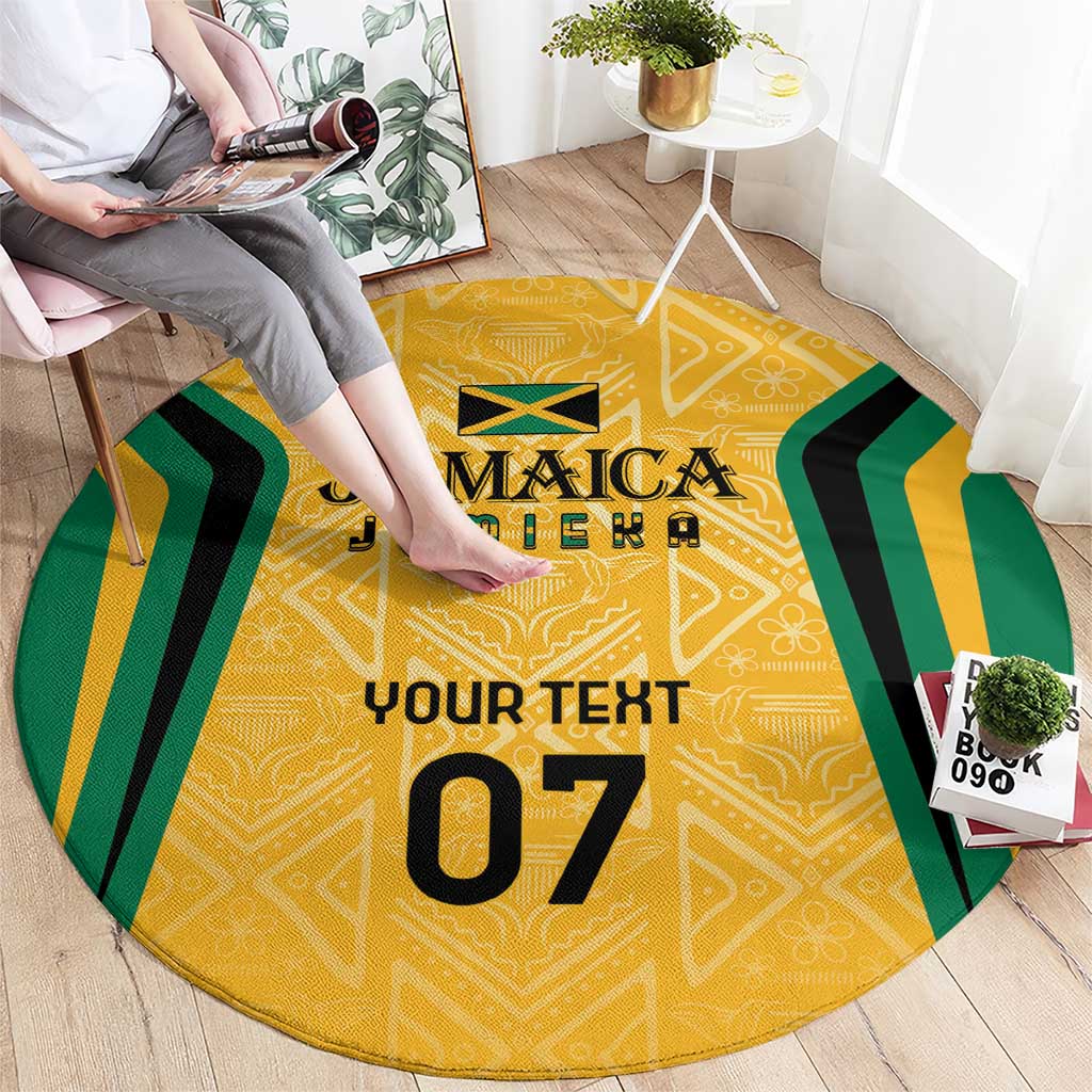 Jamaica Custom Round Carpet Ethnic Motifs - Gold Accents