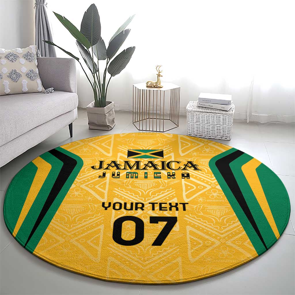 Jamaica Custom Round Carpet Ethnic Motifs - Gold Accents