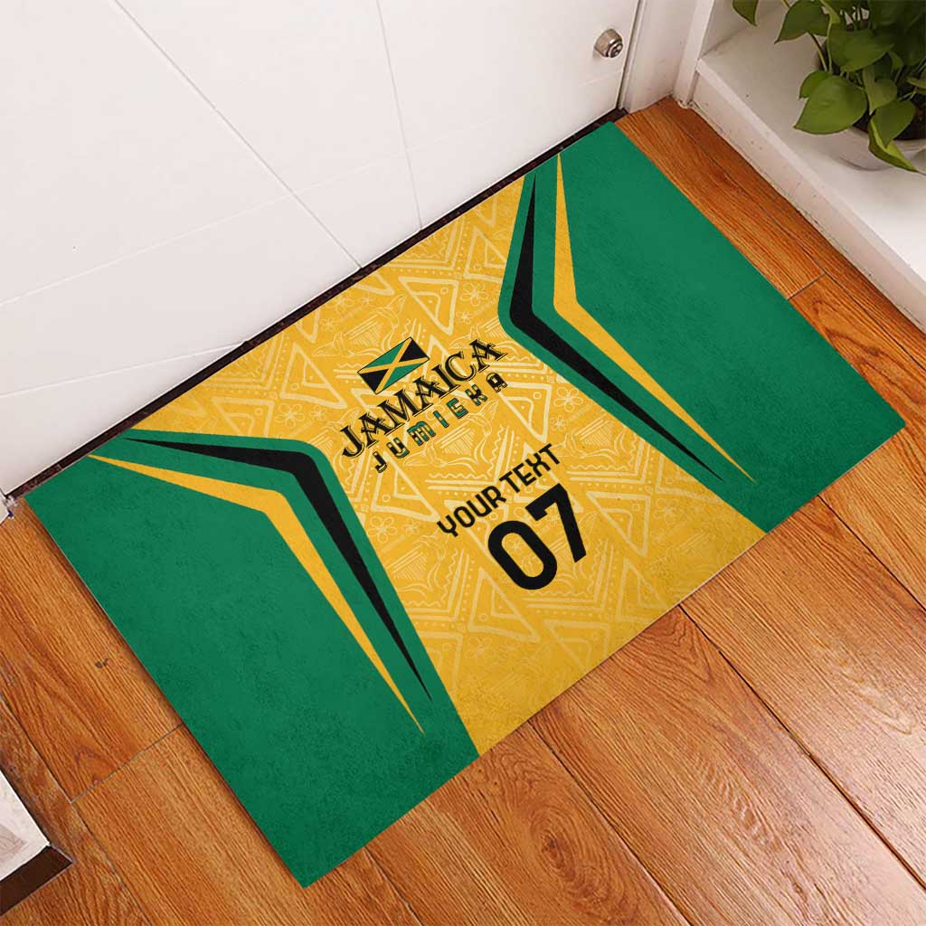 Jamaica Custom Rubber Doormat Ethnic Motifs - Gold Accents - Wonder Print Shop