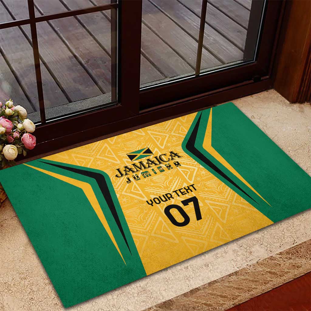 Jamaica Custom Rubber Doormat Ethnic Motifs - Gold Accents - Wonder Print Shop