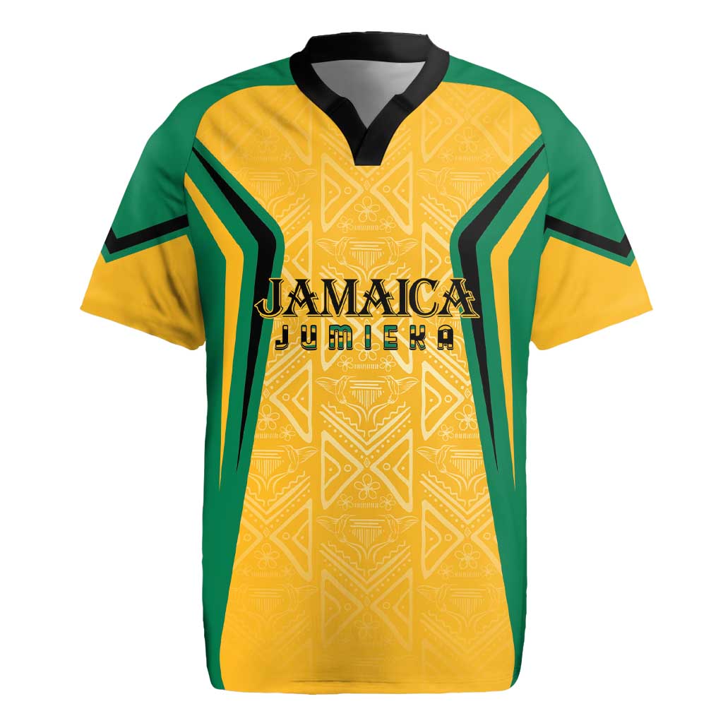 Jamaica Custom Rugby Jersey Ethnic Motifs - Gold Accents - Wonder Print Shop