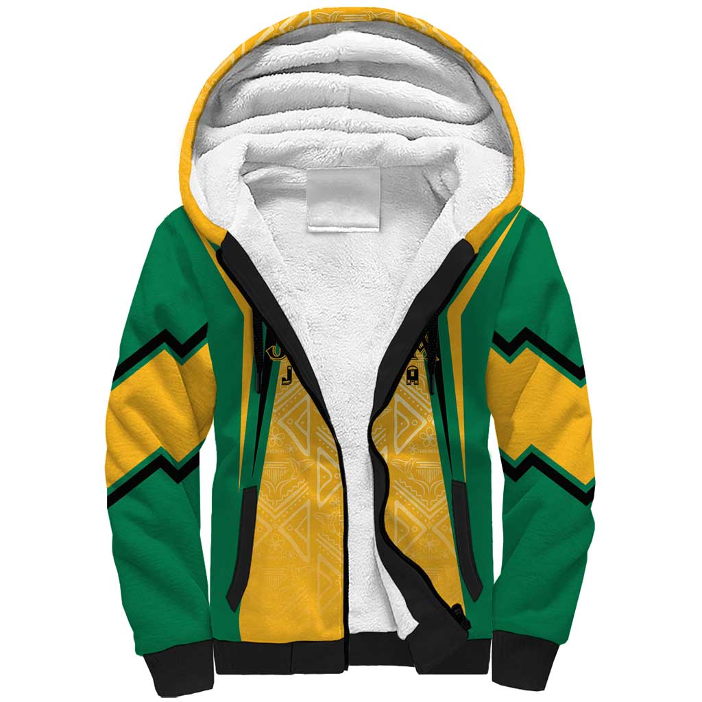 Jamaica Custom Sherpa Hoodie Ethnic Motifs - Gold Accents - Wonder Print Shop