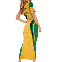 Jamaica Custom Short Sleeve Bodycon Dress Ethnic Motifs - Gold Accents - Wonder Print Shop