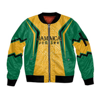Jamaica Custom Sleeve Zip Bomber Jacket Ethnic Motifs - Gold Accents - Wonder Print Shop
