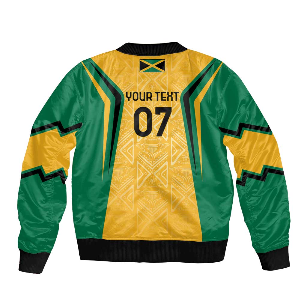 Jamaica Custom Sleeve Zip Bomber Jacket Ethnic Motifs - Gold Accents - Wonder Print Shop
