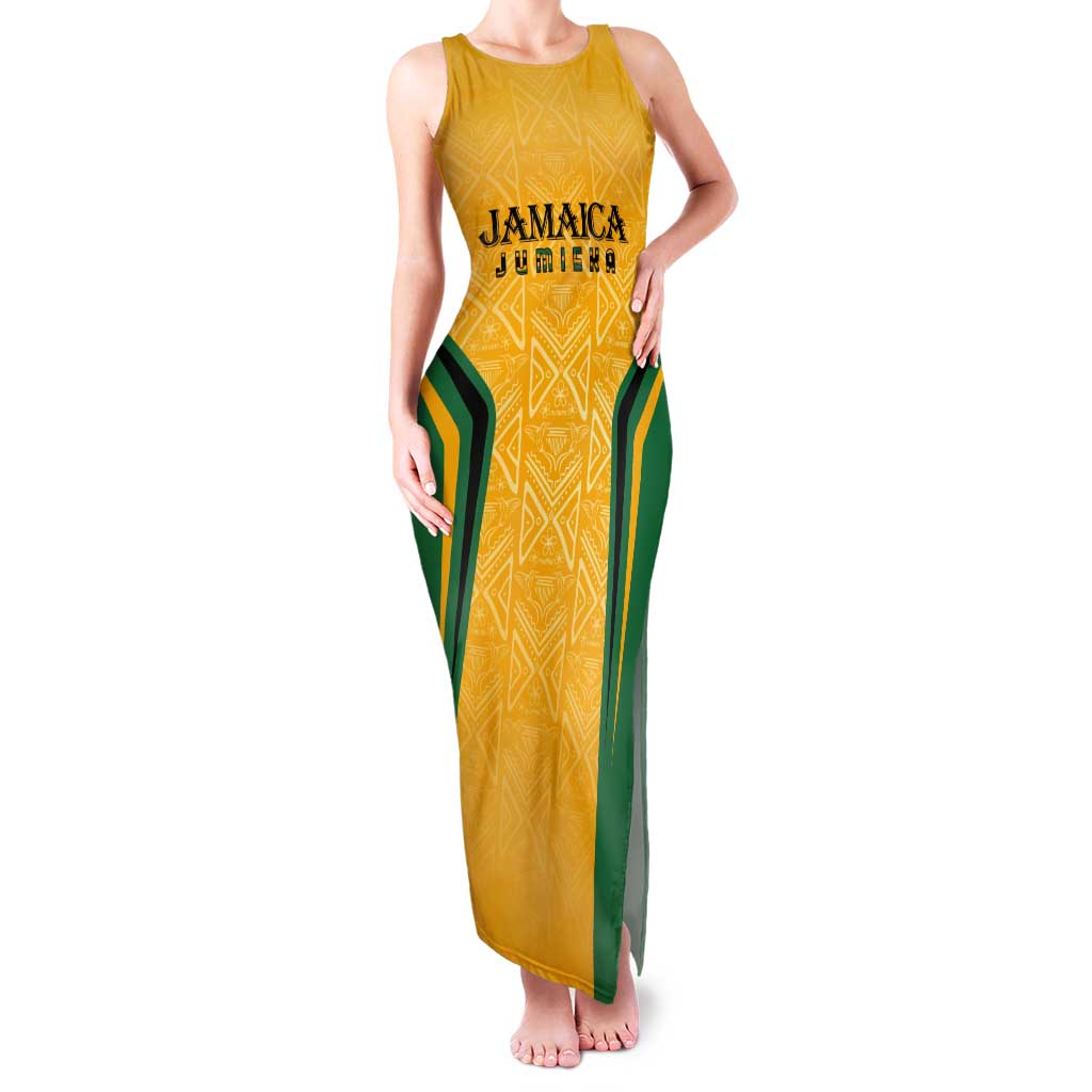 Jamaica Custom Tank Maxi Dress Ethnic Motifs - Gold Accents - Wonder Print Shop