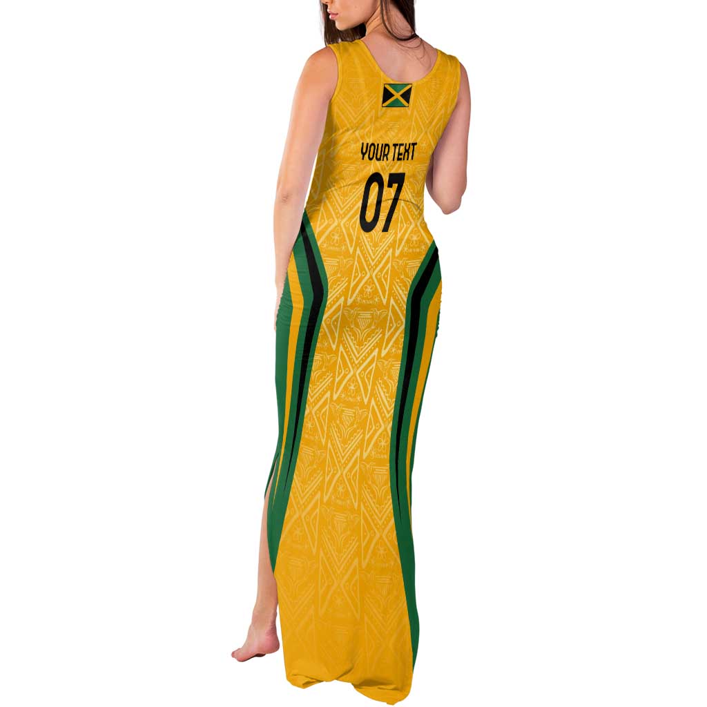Jamaica Custom Tank Maxi Dress Ethnic Motifs - Gold Accents - Wonder Print Shop
