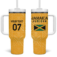 Jamaica Custom Tumbler With Handle Ethnic Motifs - Gold Accents - Wonder Print Shop