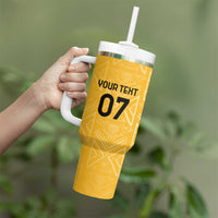 Jamaica Custom Tumbler With Handle Ethnic Motifs - Gold Accents - Wonder Print Shop