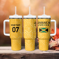 Jamaica Custom Tumbler With Handle Ethnic Motifs - Gold Accents - Wonder Print Shop
